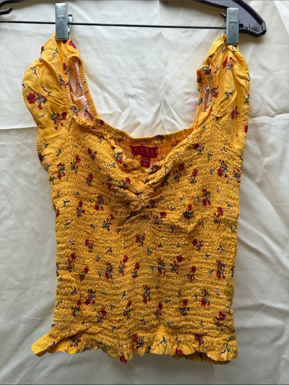 GUESS Yellow Floral Smocked Camisole